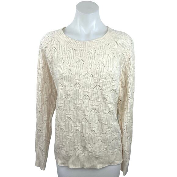 Elodie Women's Knit Ivory Crew Neck Long Sleeves Pullover Sweater Top Size XL - Picture 1 of 4